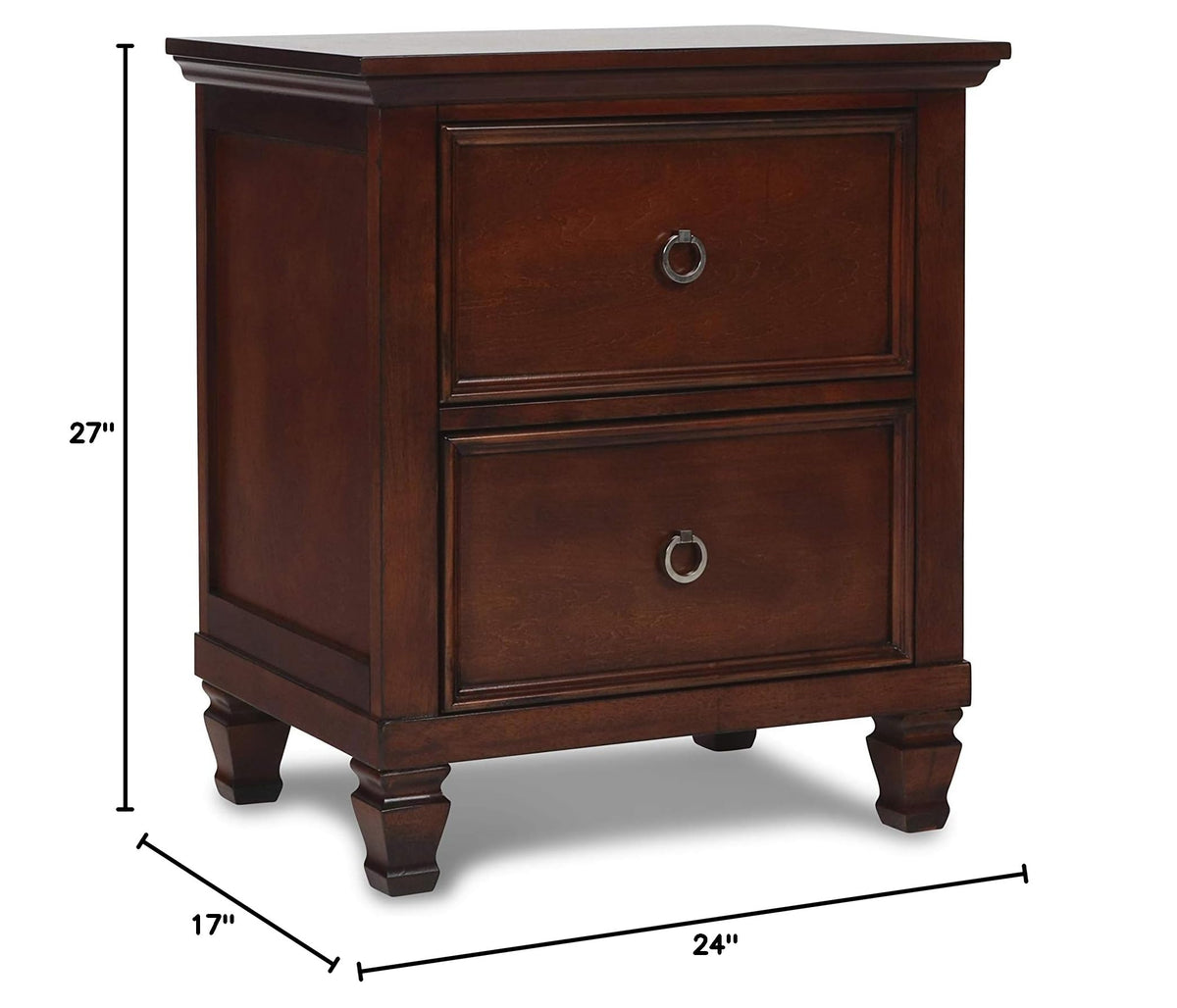 Brown Cherry 2-Drawer Wood Nightstand U912