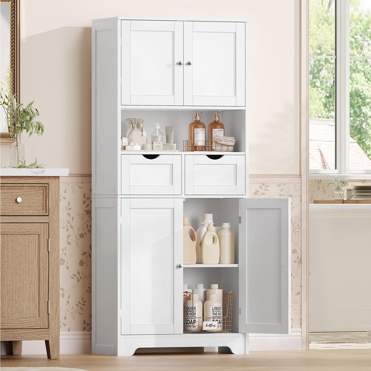 Tall Bathroom Storage Cabinet with 4 Doors L408