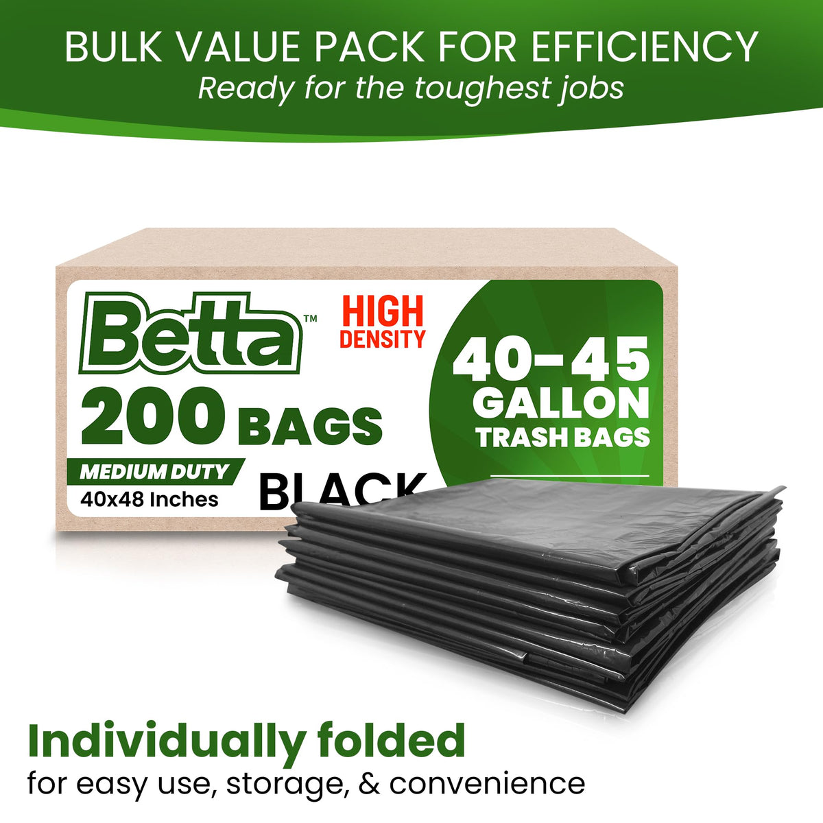 Black 40-45 Gallon Trash Bags, 200 Count R92190
