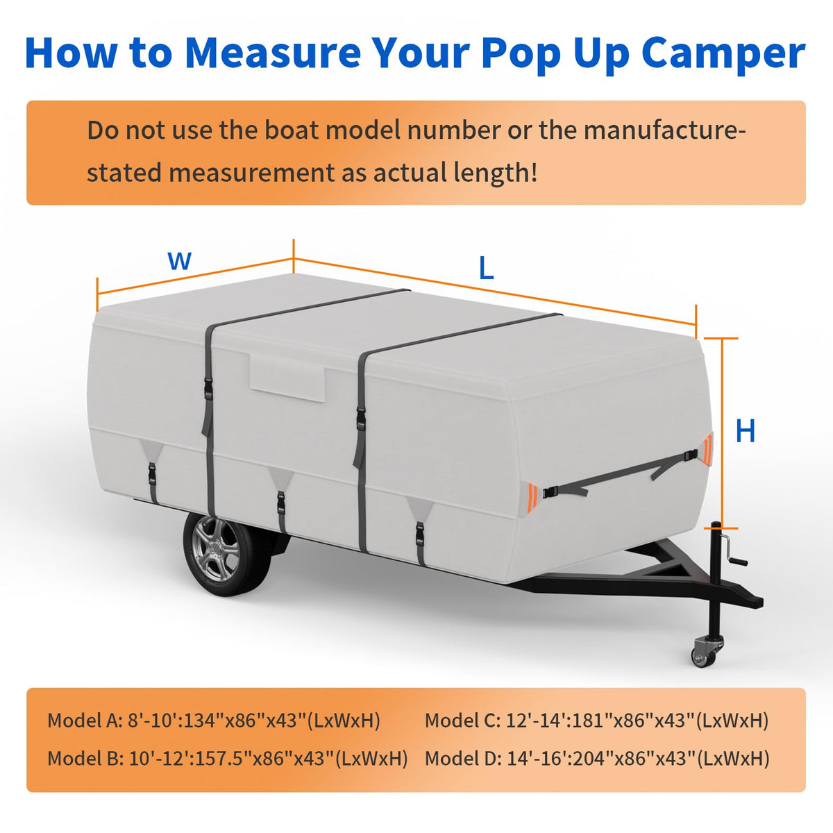 900D Oxford Waterproof Pop Up Camper Tent Trailer Cover, 14-16ft E854