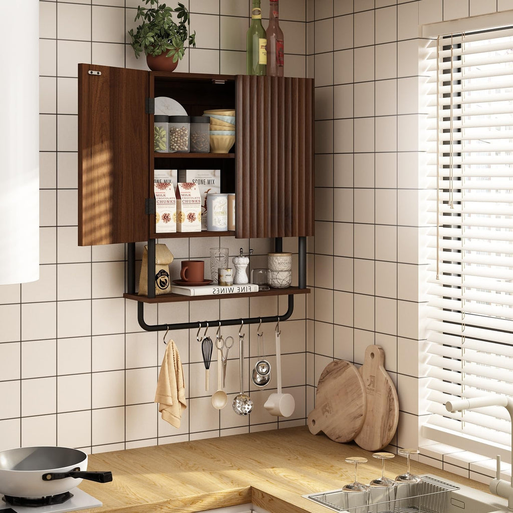 Fluted 2 Doors 3-Tier Bathroom Wall Cabinet G943169