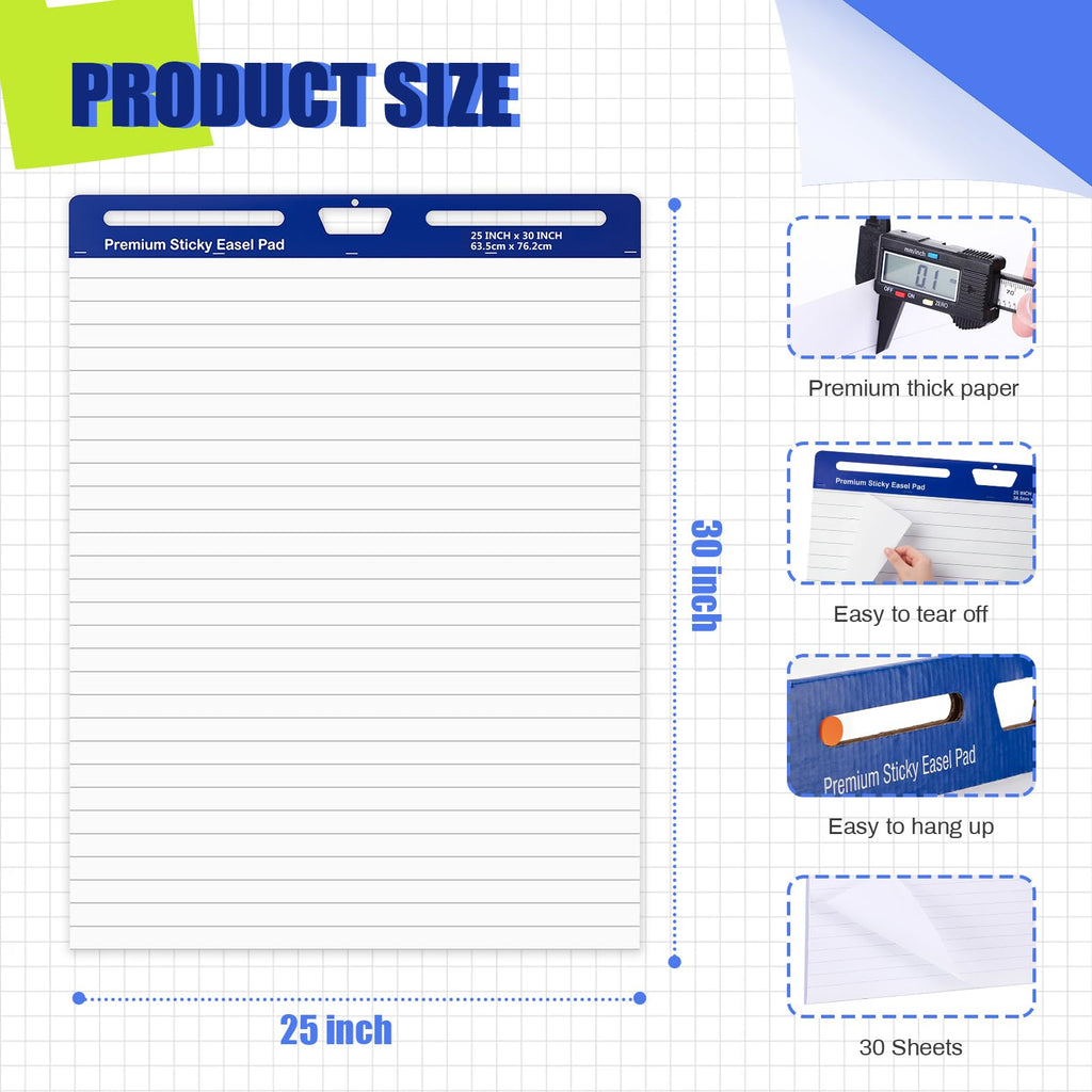 12 Pads White Lined Sticky Easel Pad 25 in x 30 in R314