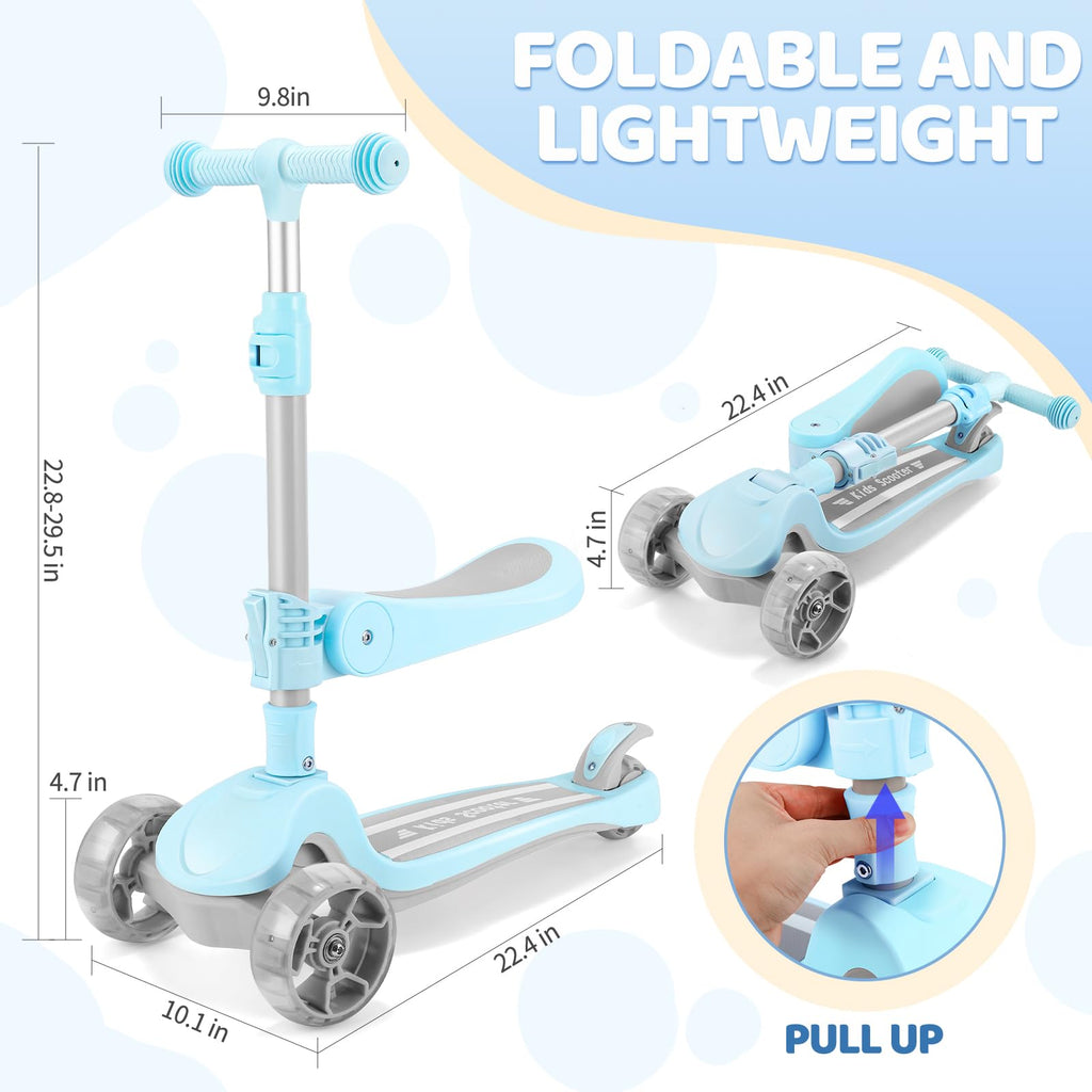 2 in 1 Kids Scooter with Seat, LED Light-Up Wheels, 4 Adjustable Heights Y7634