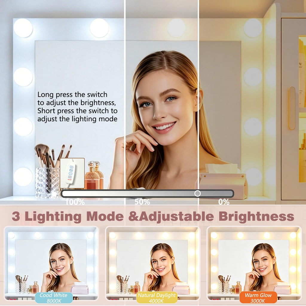 Vanity Desk with LED Lights and Mirror X282