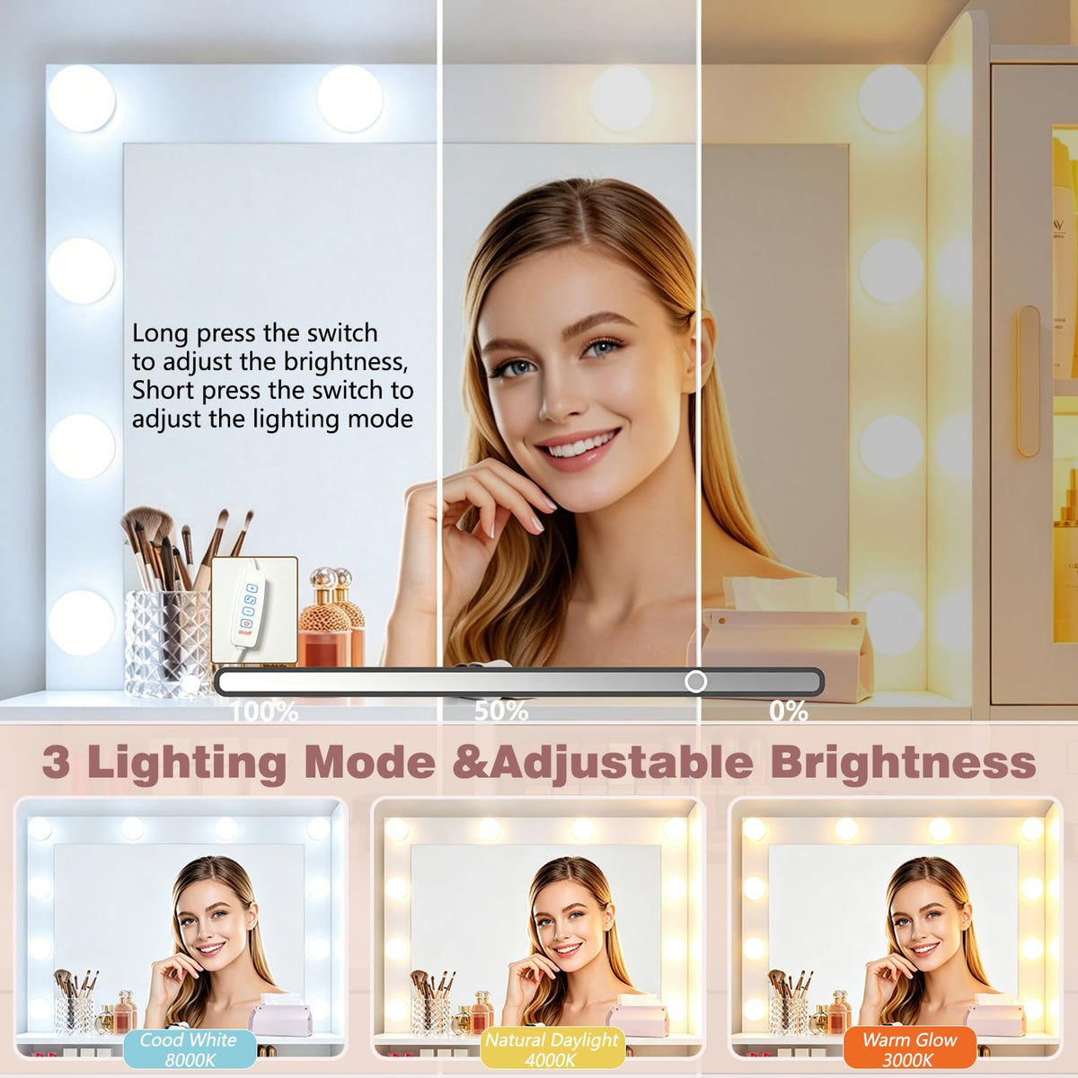 Vanity Desk with LED Lights and Mirror X282