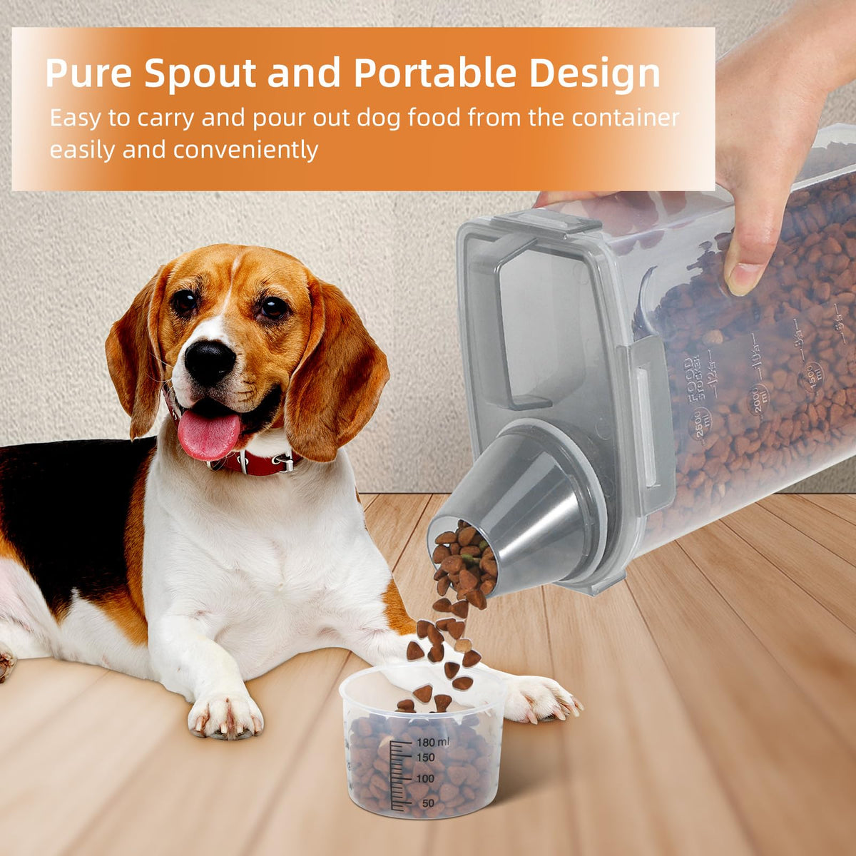 3-5Lbs/3Qt Plastic Pet Food Storage Container with Foldable Bowl B12776