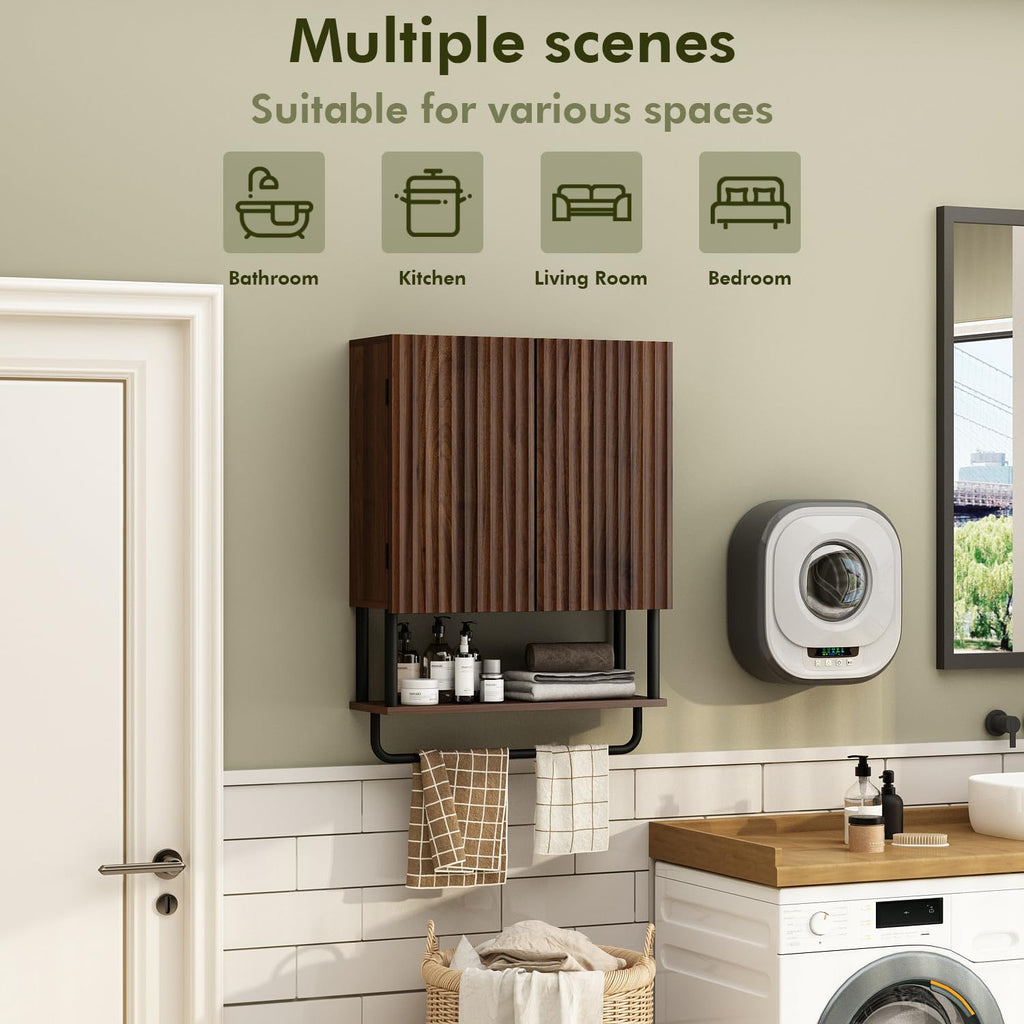 Fluted 2 Doors 3-Tier Bathroom Wall Cabinet G943169