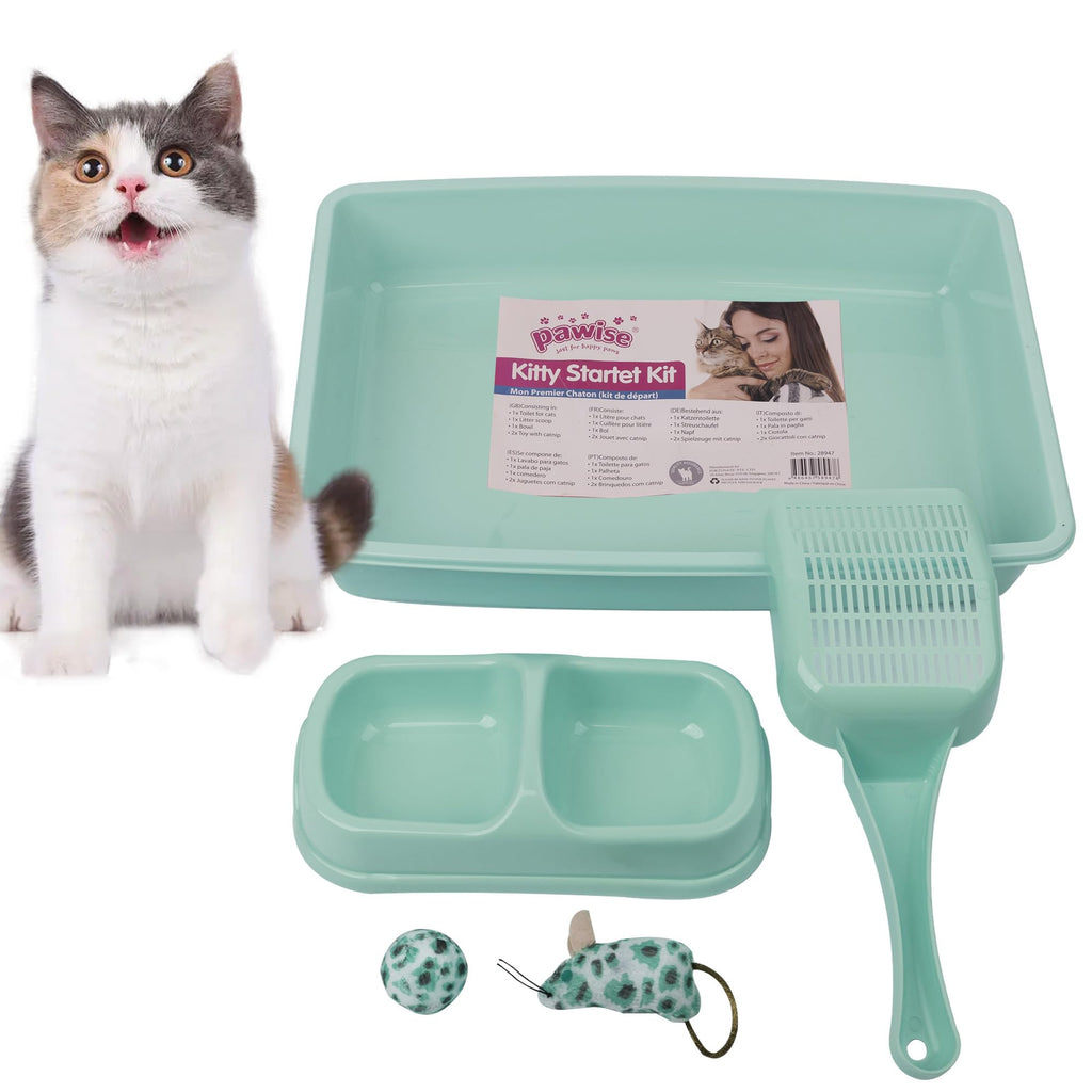 Small Cat Litter Box Starter Kit with Scoop, Bowls and Toys G23279