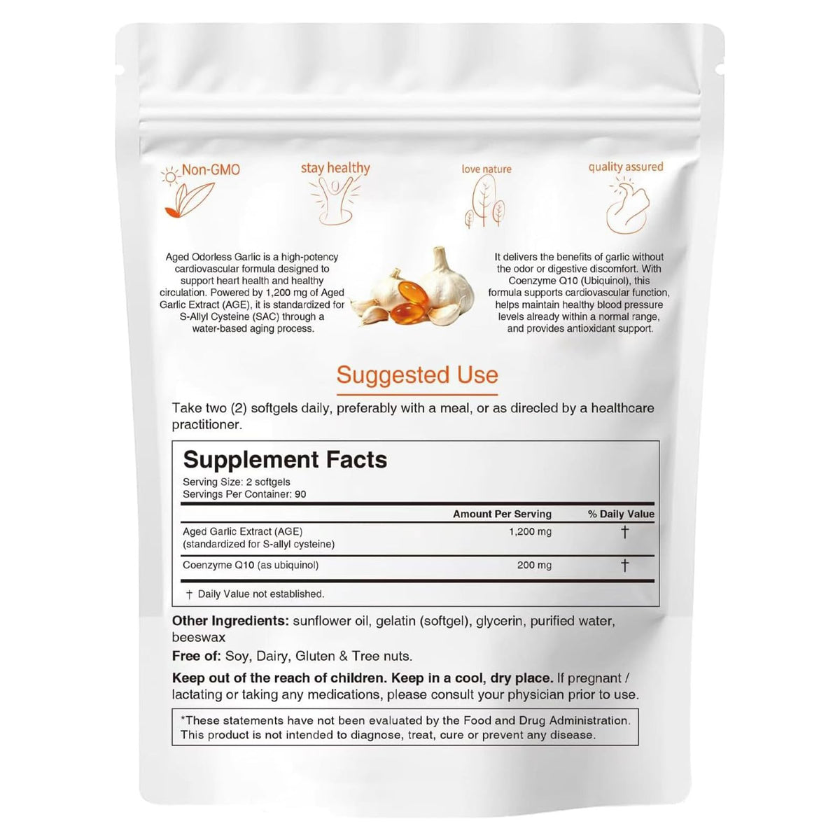 1200mg Odorless Aged Garlic Extract Softgels with CoQ10 O64069