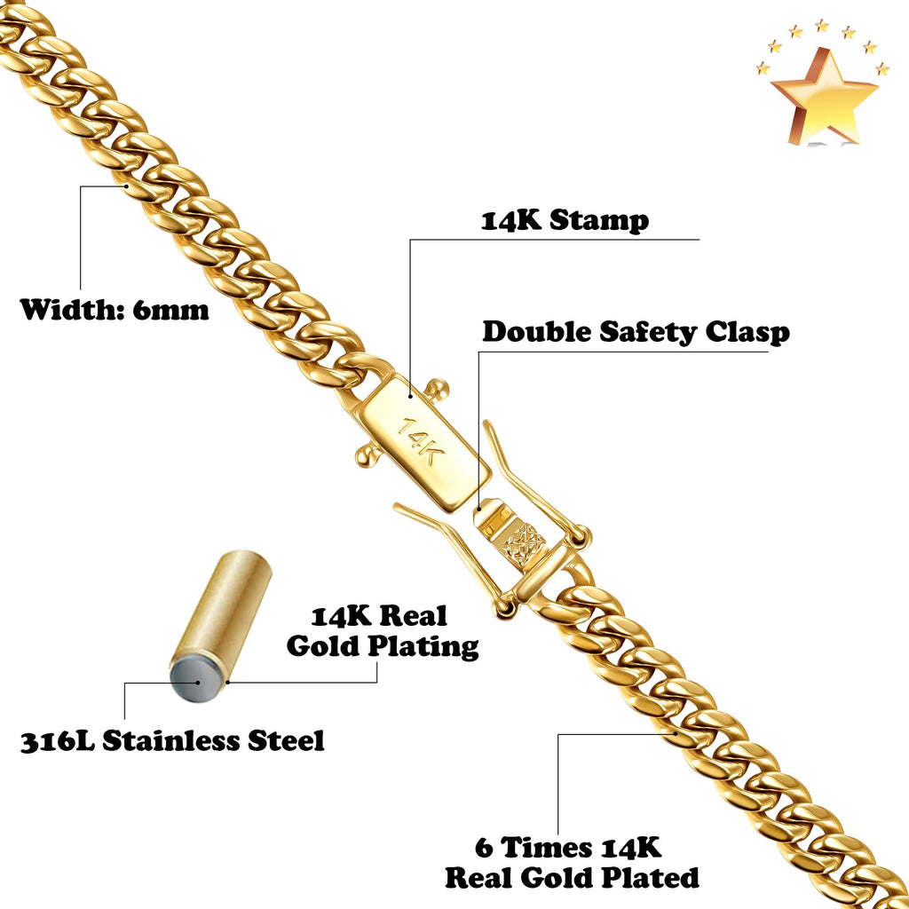 3mm 6mm Cuban Link Chain 14K Gold Plated Stainless Steel Necklace G58879