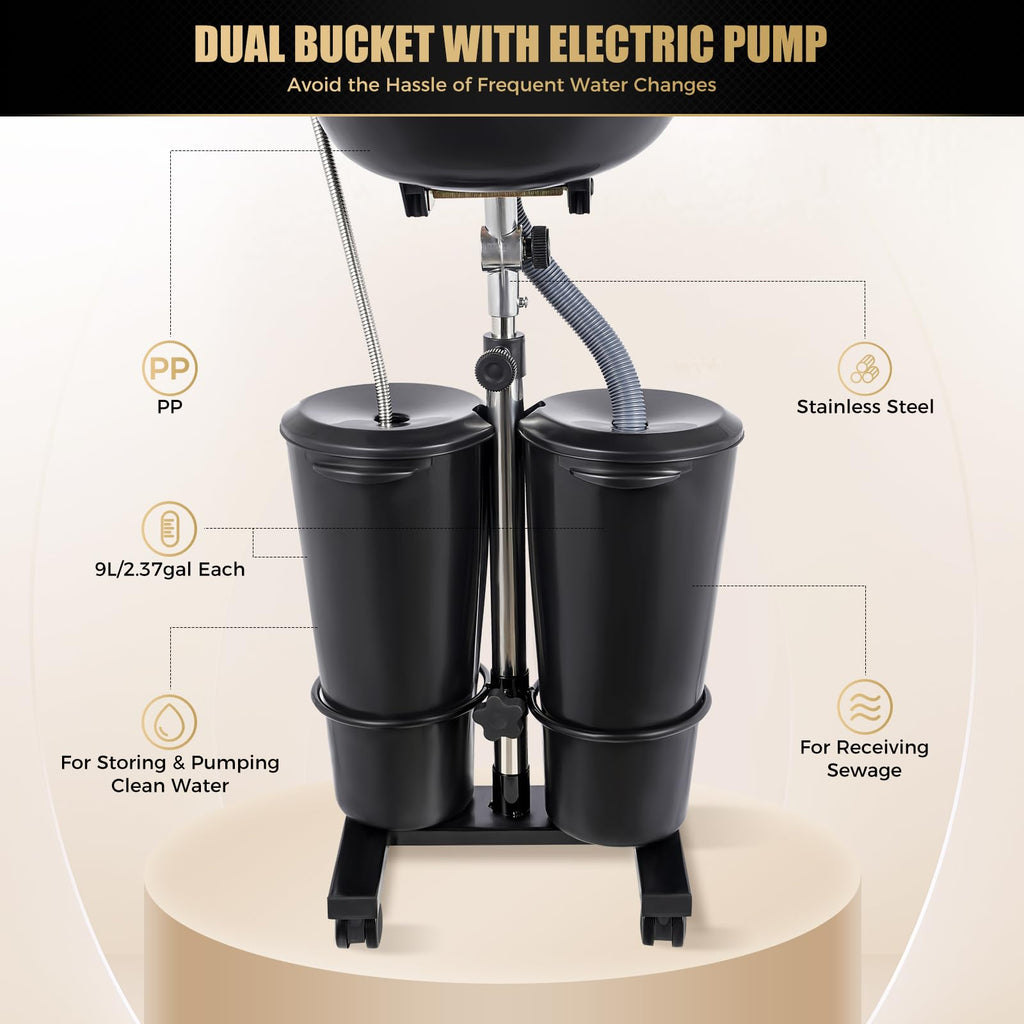Portable Shampoo Bowl Electric Pump 2 Buckets Height Adjustable H40017
