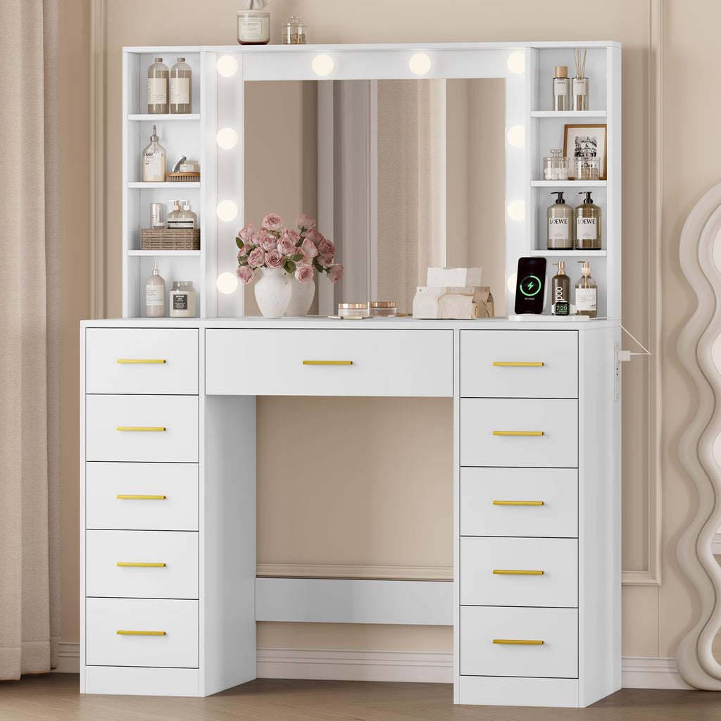 White Makeup Vanity with Mirror and Lights A762363