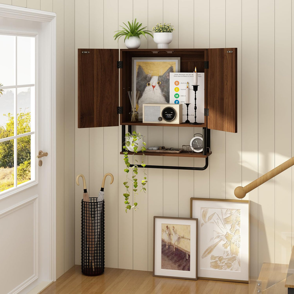 Fluted 2 Doors 3-Tier Bathroom Wall Cabinet G943169
