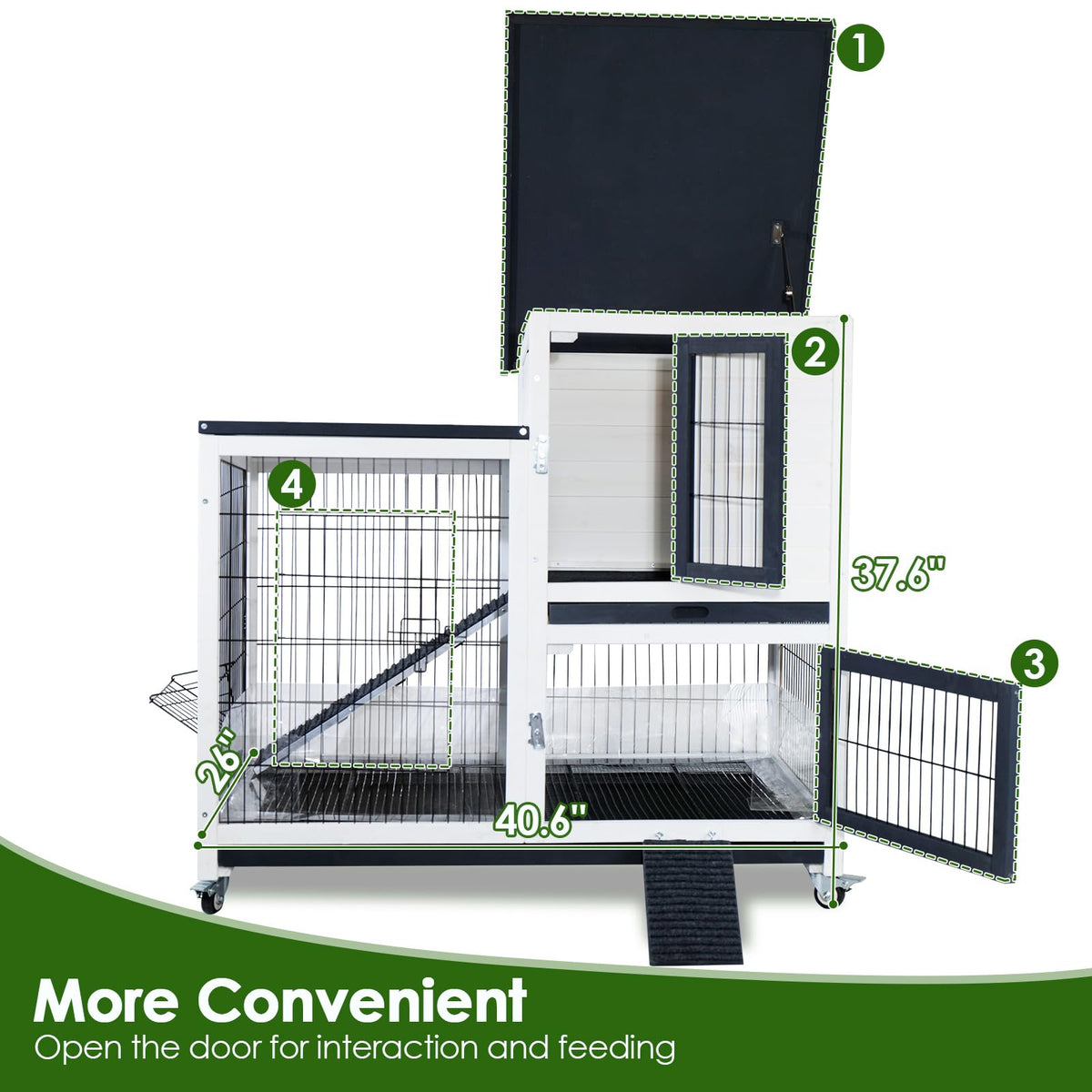 White Indoor Outdoor Rabbit Hutch with Tray V826