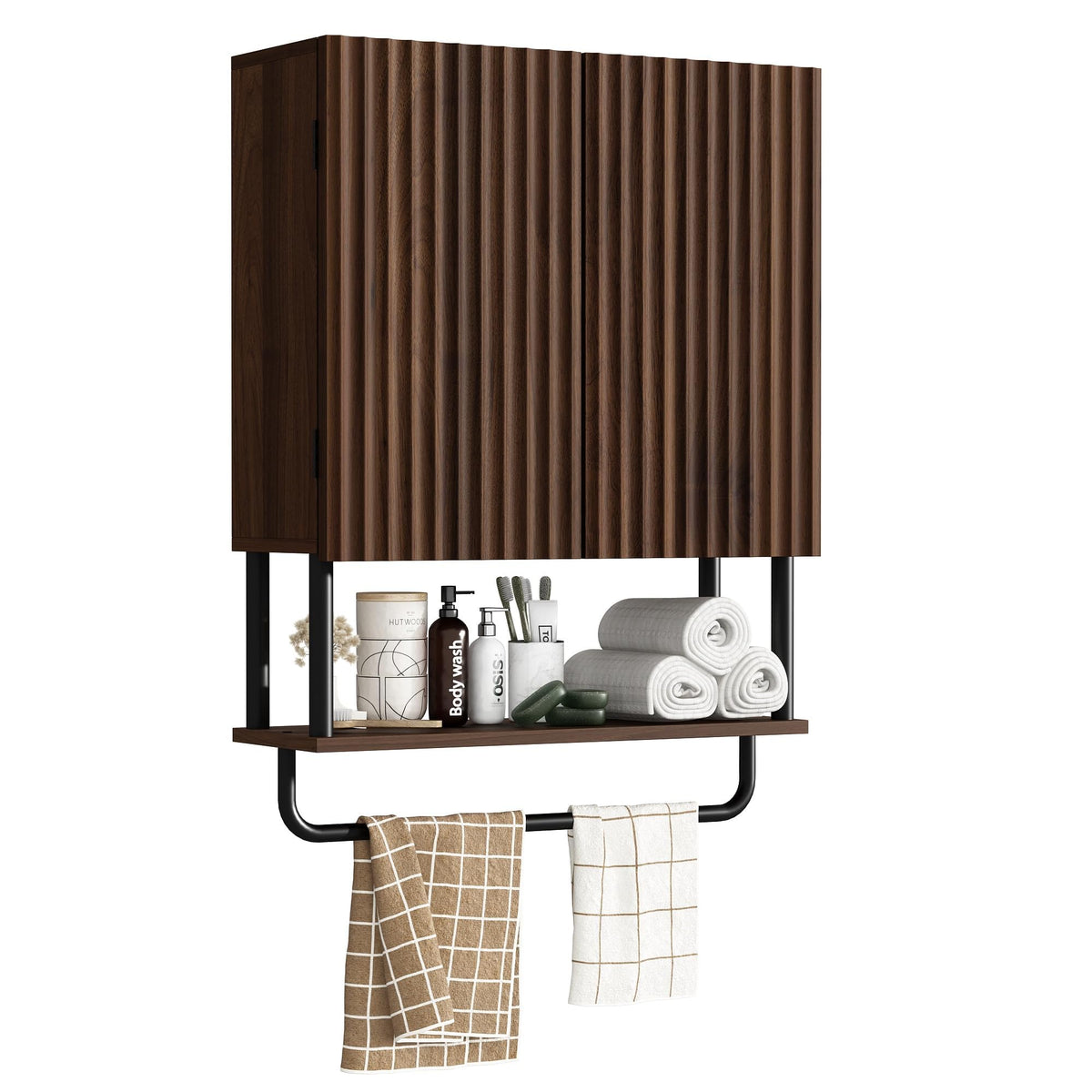 Fluted 2 Doors 3-Tier Bathroom Wall Cabinet G943169