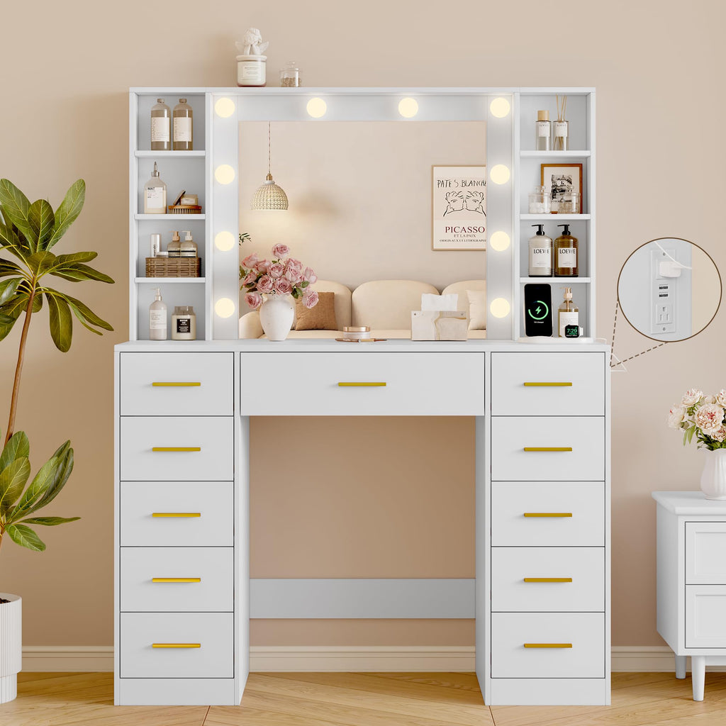 White Makeup Vanity with Mirror and Lights A762363