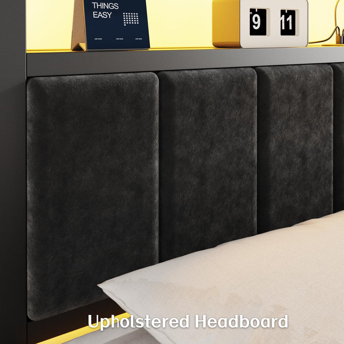 Full Size Bed Frame with LED Lights & Charging Station R6828