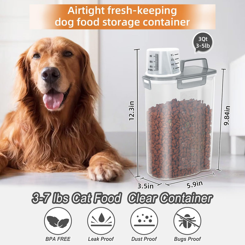 3-5Lbs/3Qt Plastic Pet Food Storage Container with Foldable Bowl B12776
