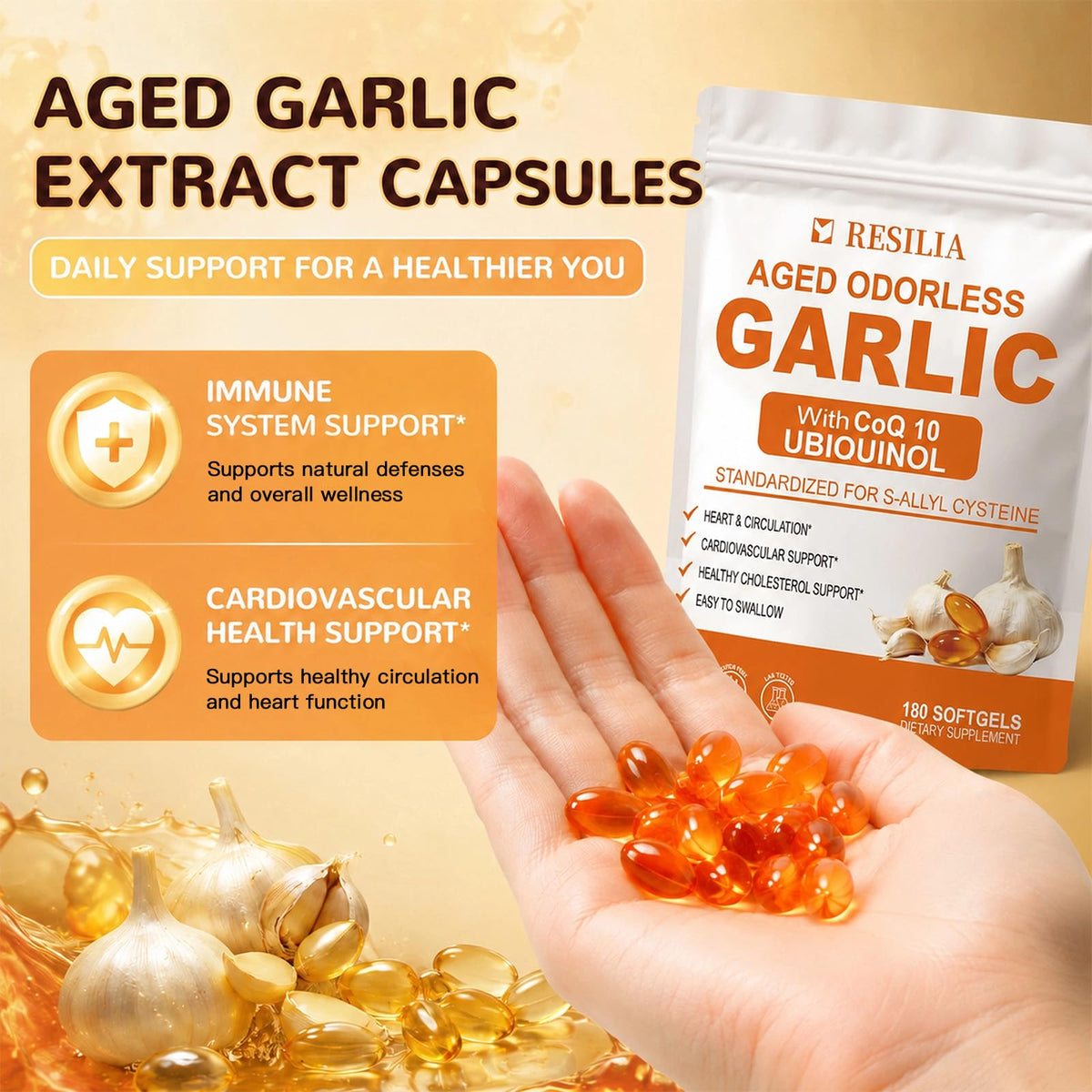 1200mg Odorless Aged Garlic Extract Softgels with CoQ10 O64069