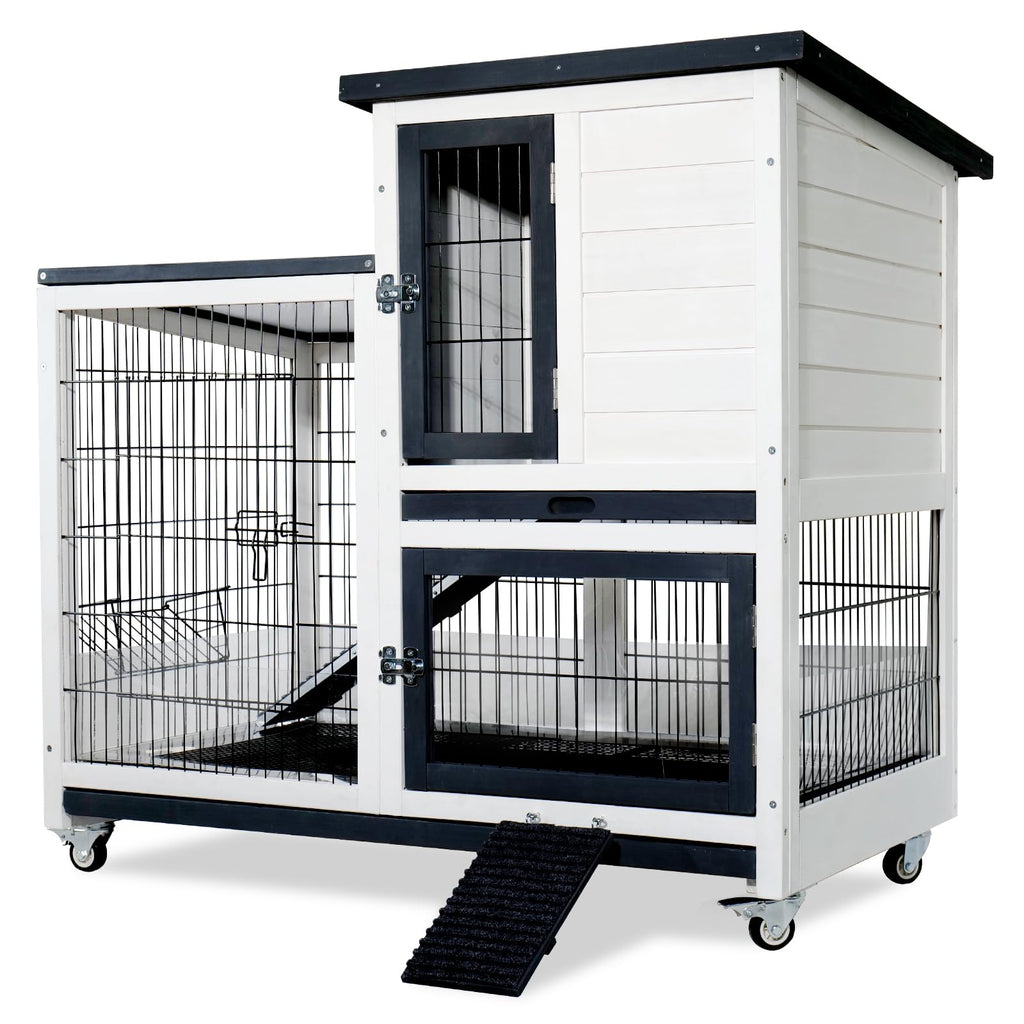 White Indoor Outdoor Rabbit Hutch with Tray V826