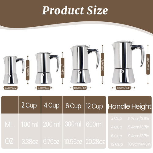 12 Cup 304 Stainless Steel Moka Pot R90237