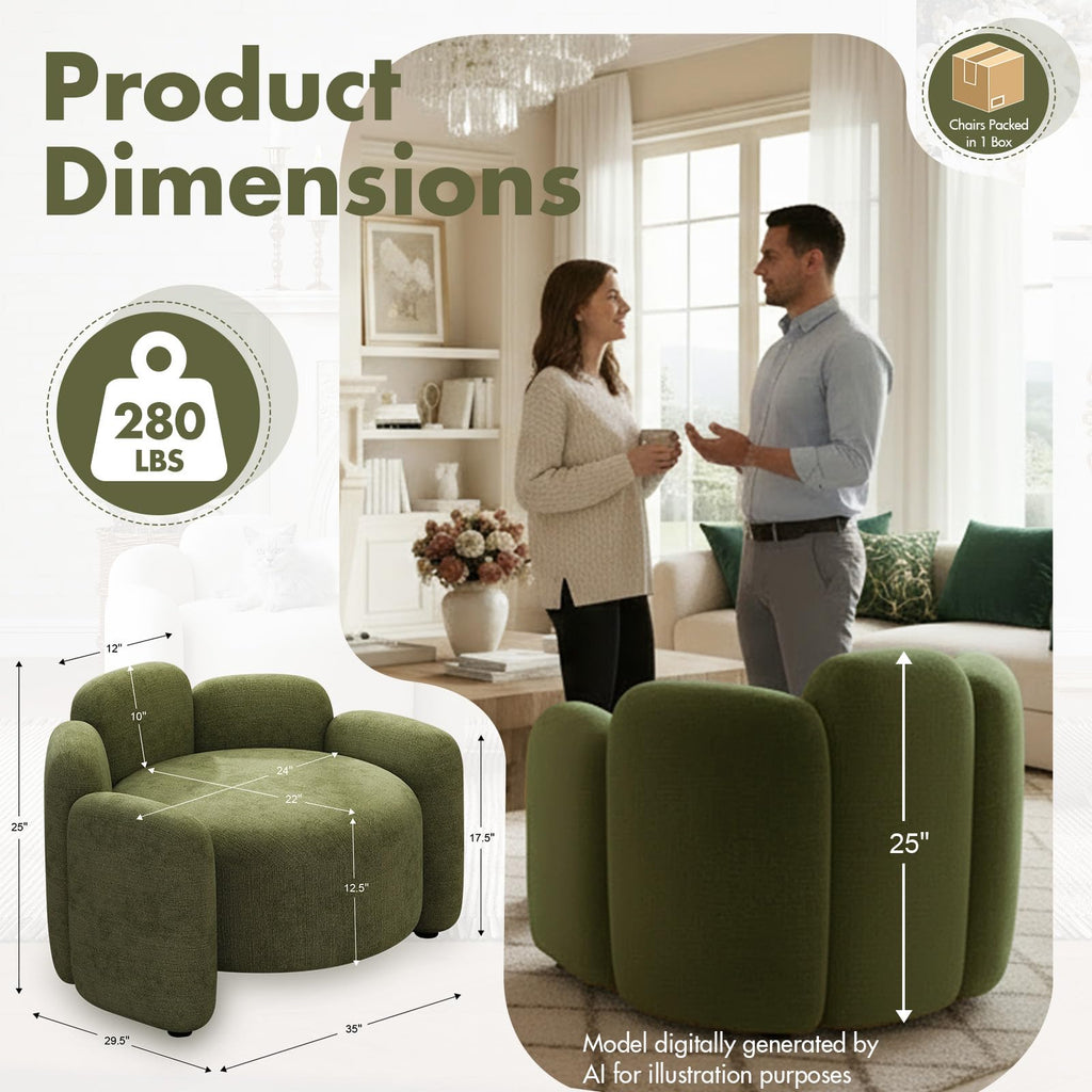Green Mid-Century Modern Accent Chairs Set of 2 Upholstered Barrel Side Chairs with Solid Wood Base N703