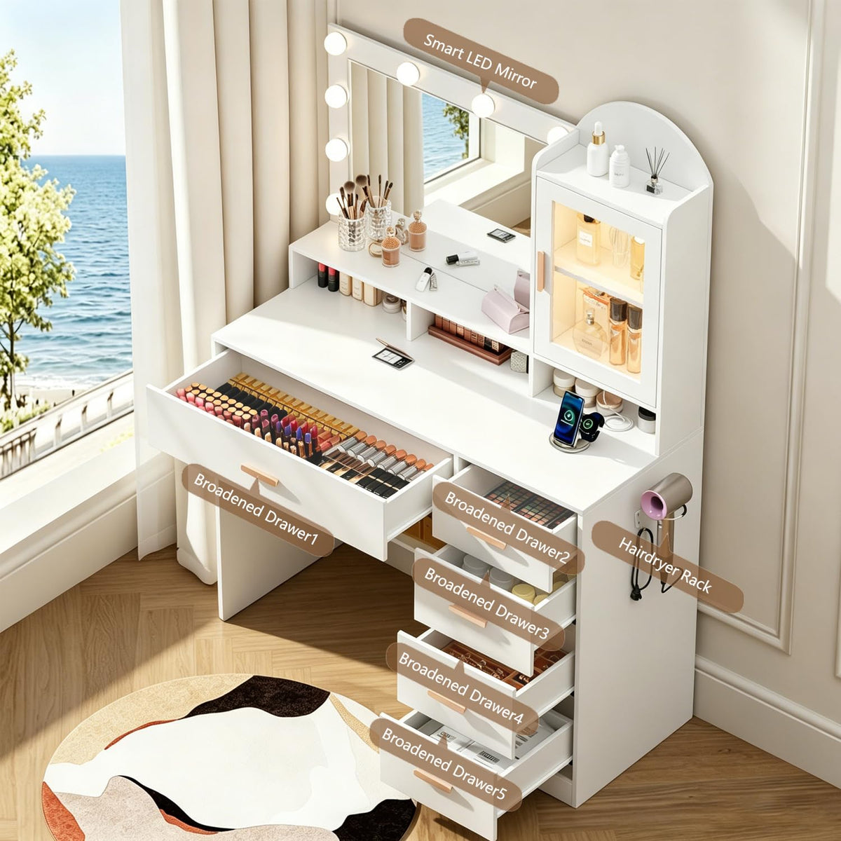 Vanity Desk with LED Lights and Mirror X282