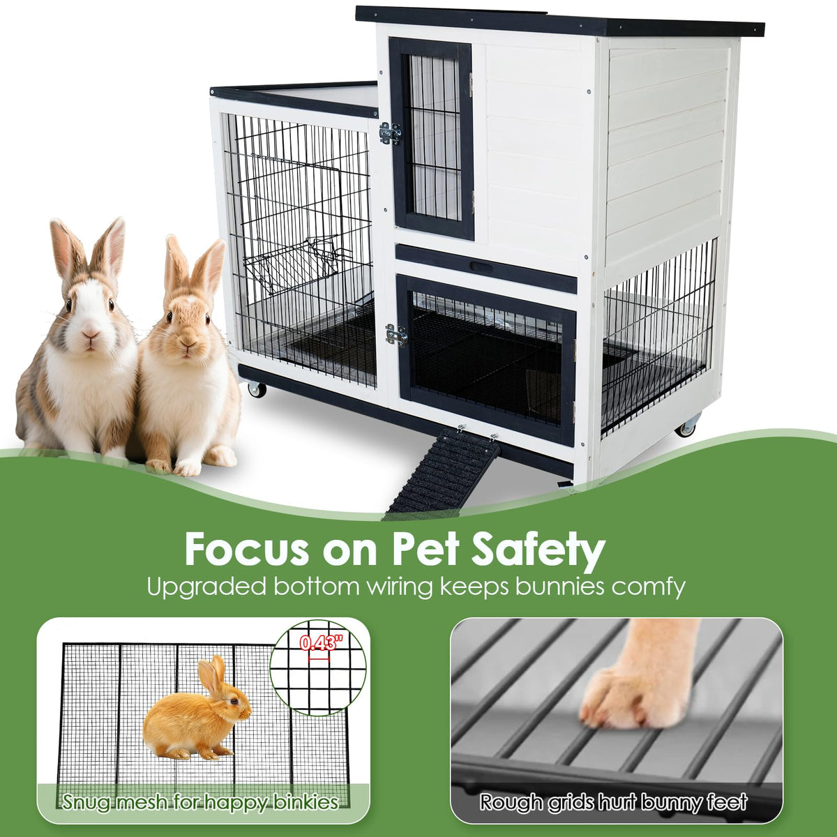 White Indoor Outdoor Rabbit Hutch with Tray V826