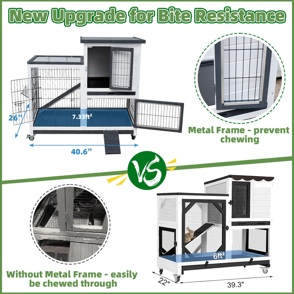 White Indoor Outdoor Rabbit Hutch with Tray V826