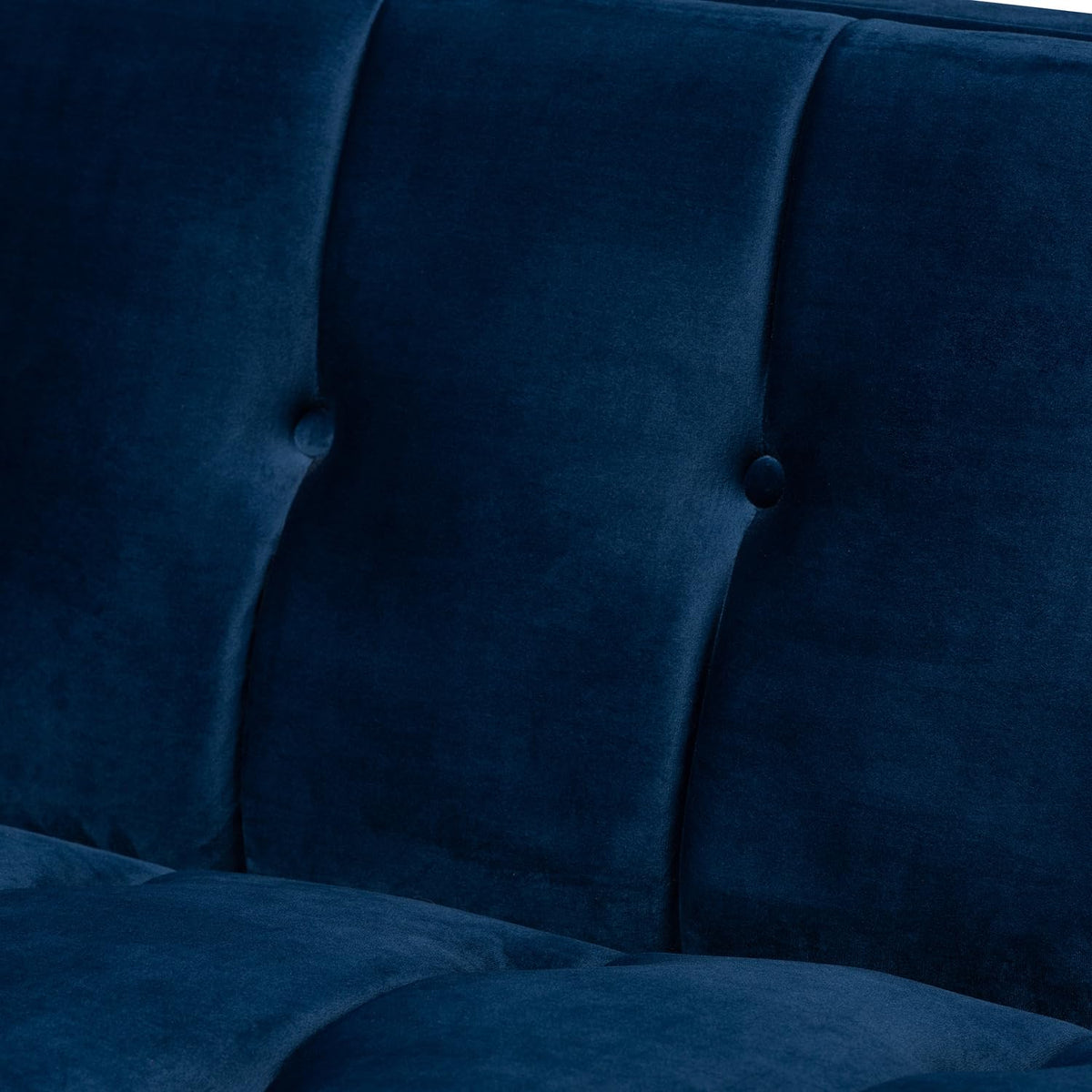 Navy Blue Velvet Button Tufted Gold Sofa L1692