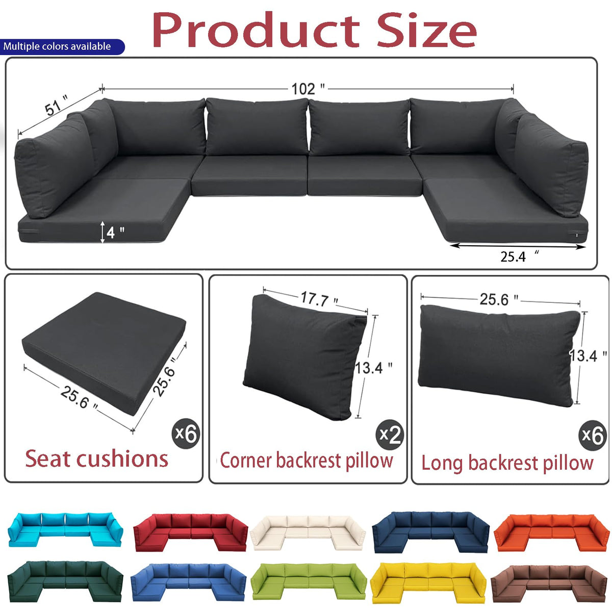 Light Blue 14-Piece Water-Repellent Outdoor Replacement Cushions Set Z16050