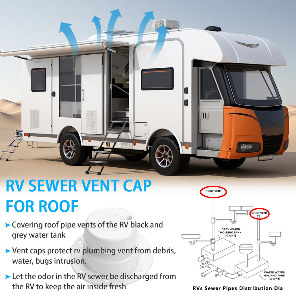 RV Plumbing Vent Cap Fits 1 to 2 3/8 Inch Pipe White 2 Pack K9934