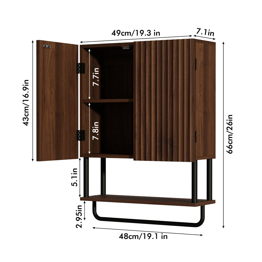 Fluted 2 Doors 3-Tier Bathroom Wall Cabinet G943169