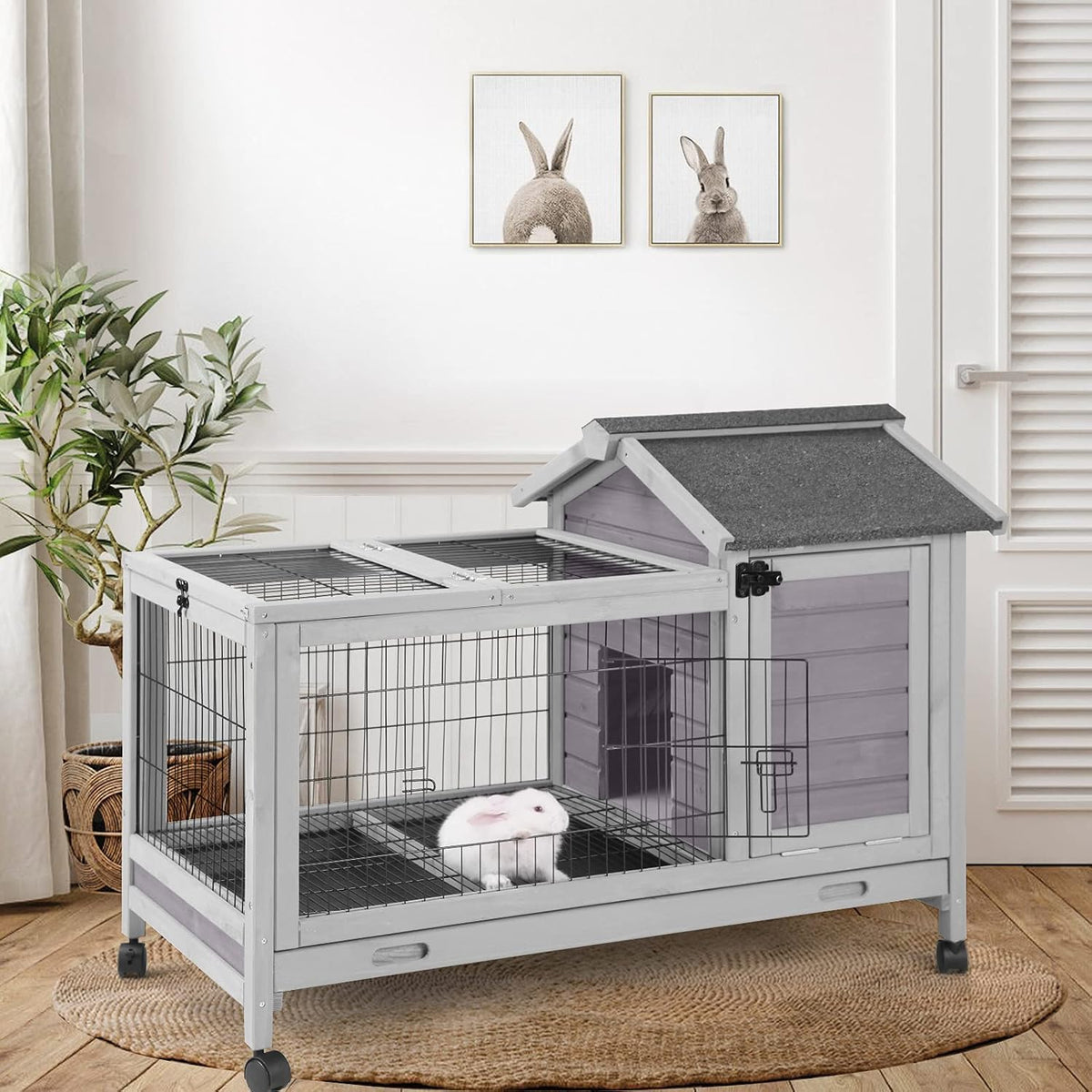 Wood Rabbit Hutch with Wire Mesh D460782