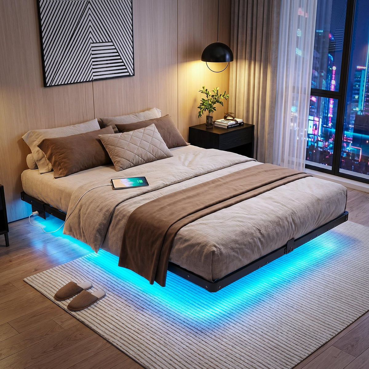 Full Floating Bed Frame with LED Lights W1675