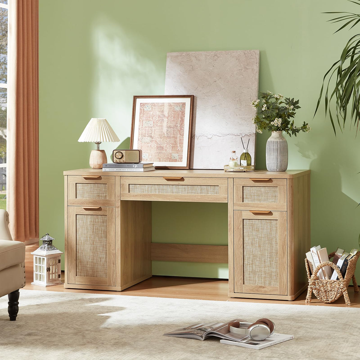 Office Desk with 5 Drawers Storage File Cabinet K348964