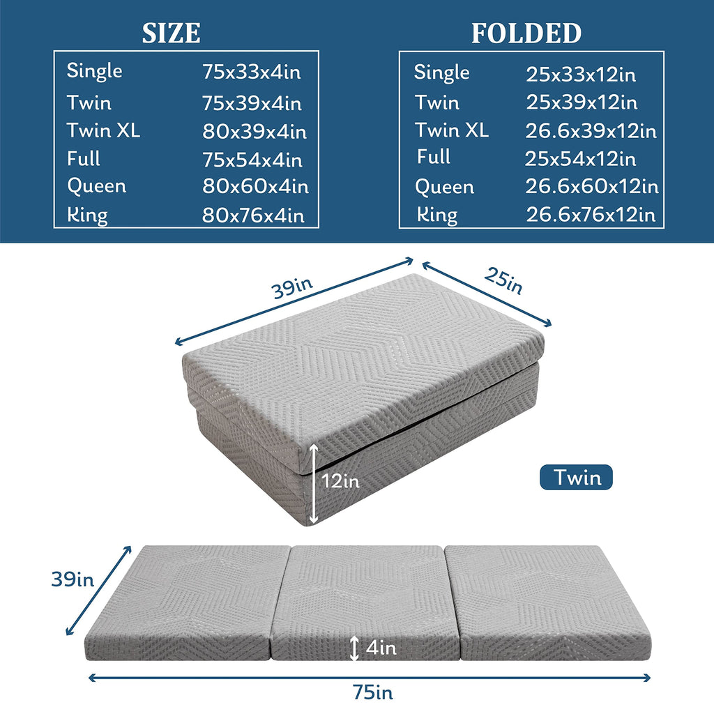 4 Inch Tri Folding Memory Foam Mattress W797