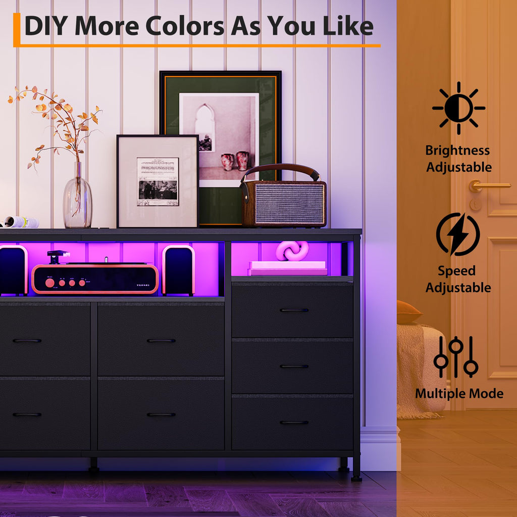 Black Fabric 10 Drawer Dresser F74462