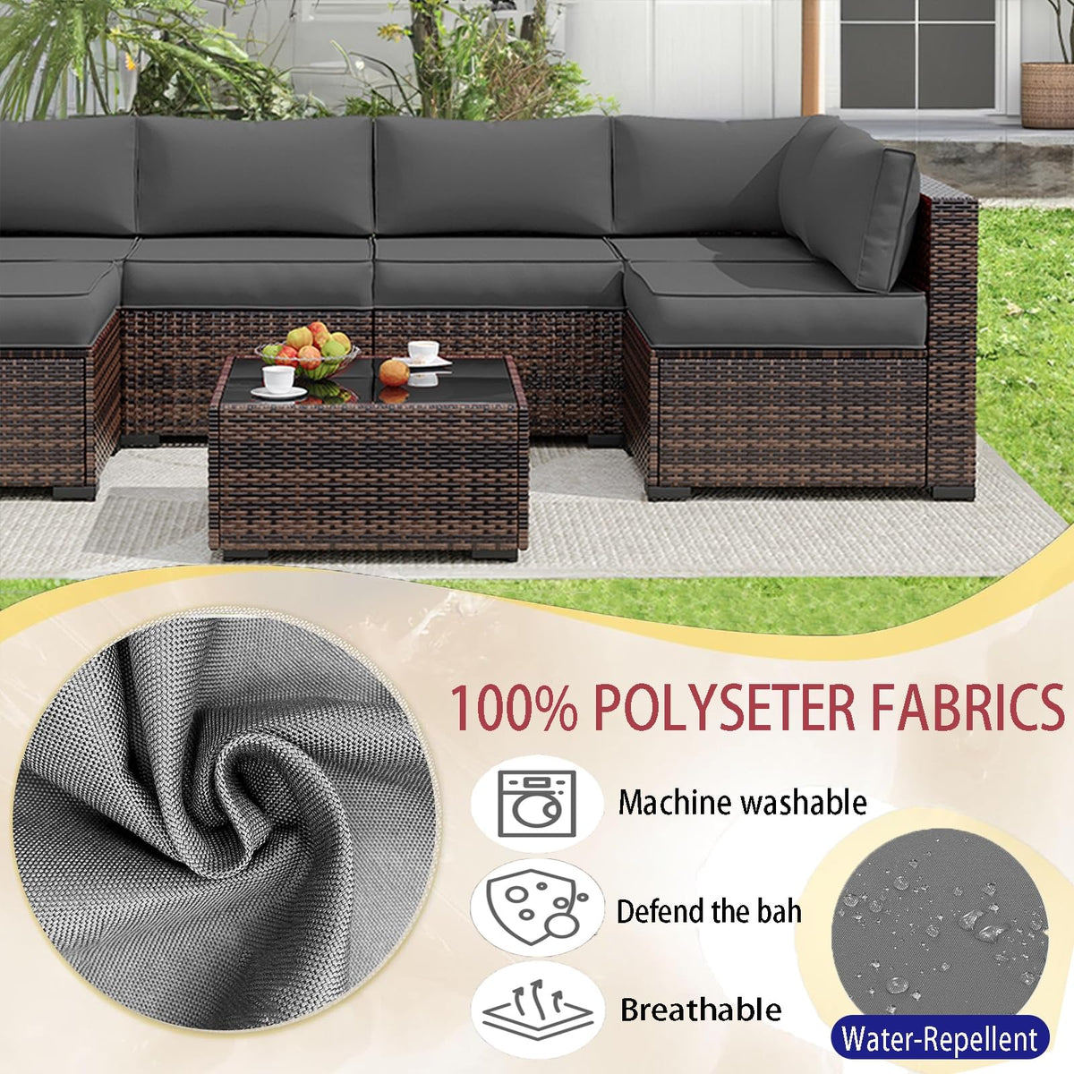 Light Blue 14-Piece Water-Repellent Outdoor Replacement Cushions Set Z16050