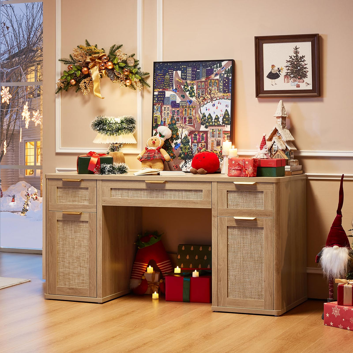 Office Desk with 5 Drawers Storage File Cabinet K348964