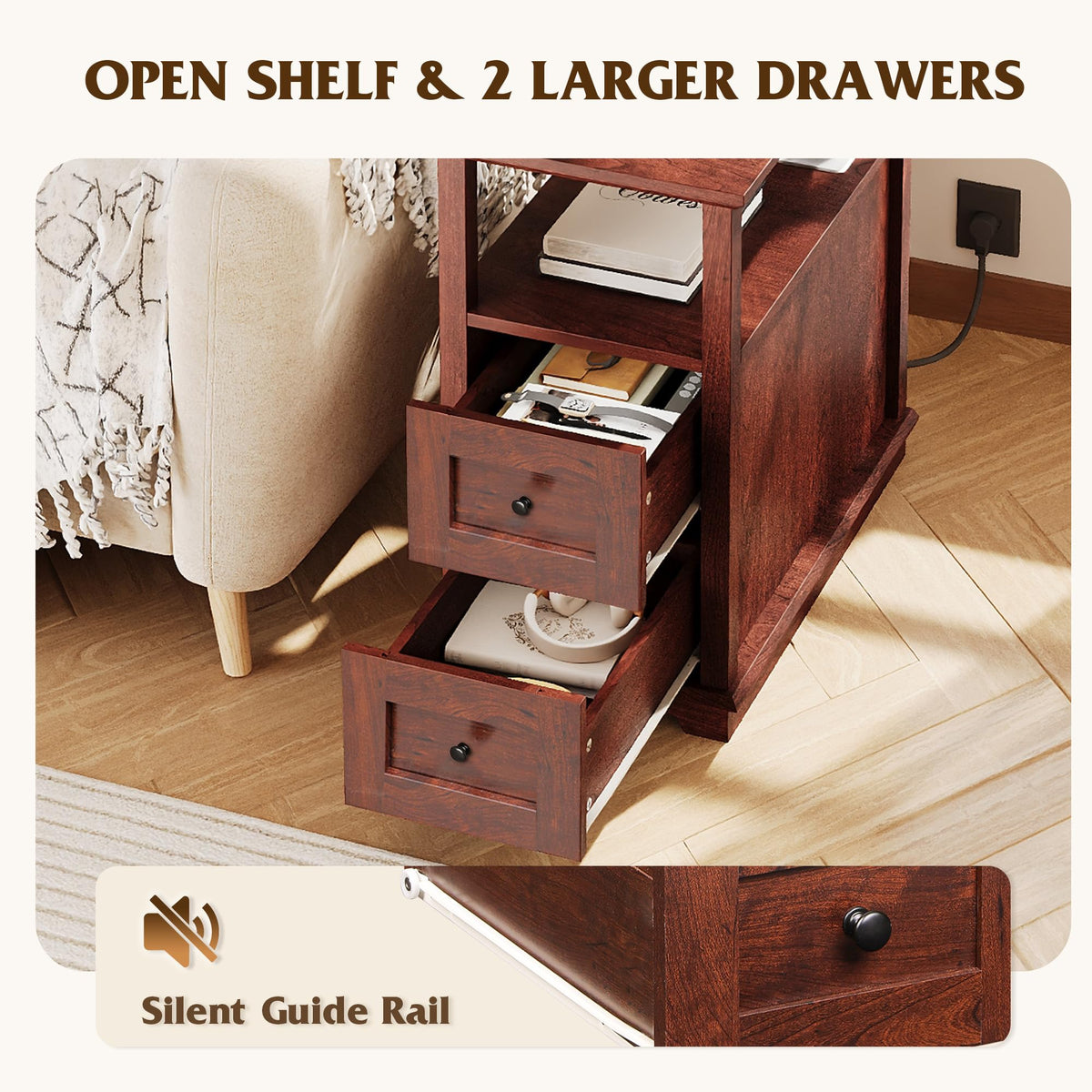 End Table with Charging Station & 2 Drawers M70159