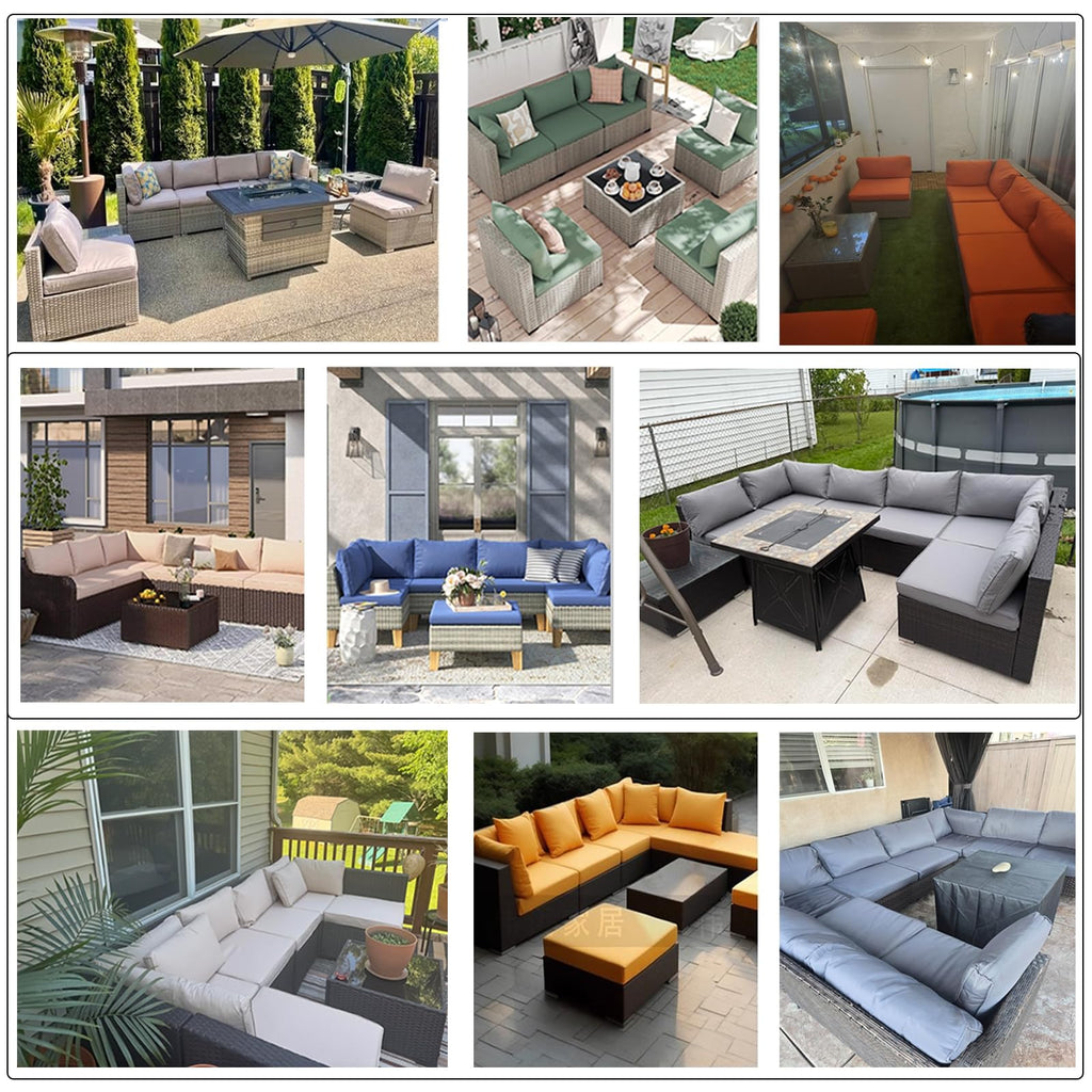 Light Blue 14-Piece Water-Repellent Outdoor Replacement Cushions Set Z16050