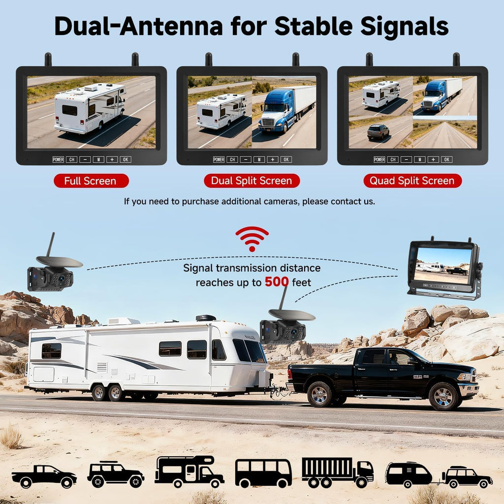 Dual Magnetic Wireless Backup Camera, 7” 1080P HD 4CH DVR Monitor O246678