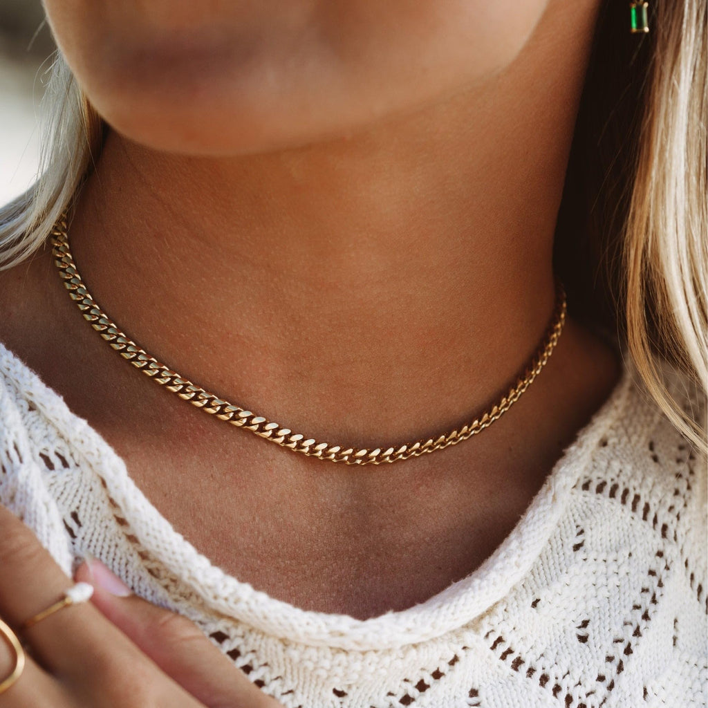 3mm 6mm Cuban Link Chain 14K Gold Plated Stainless Steel Necklace G58879