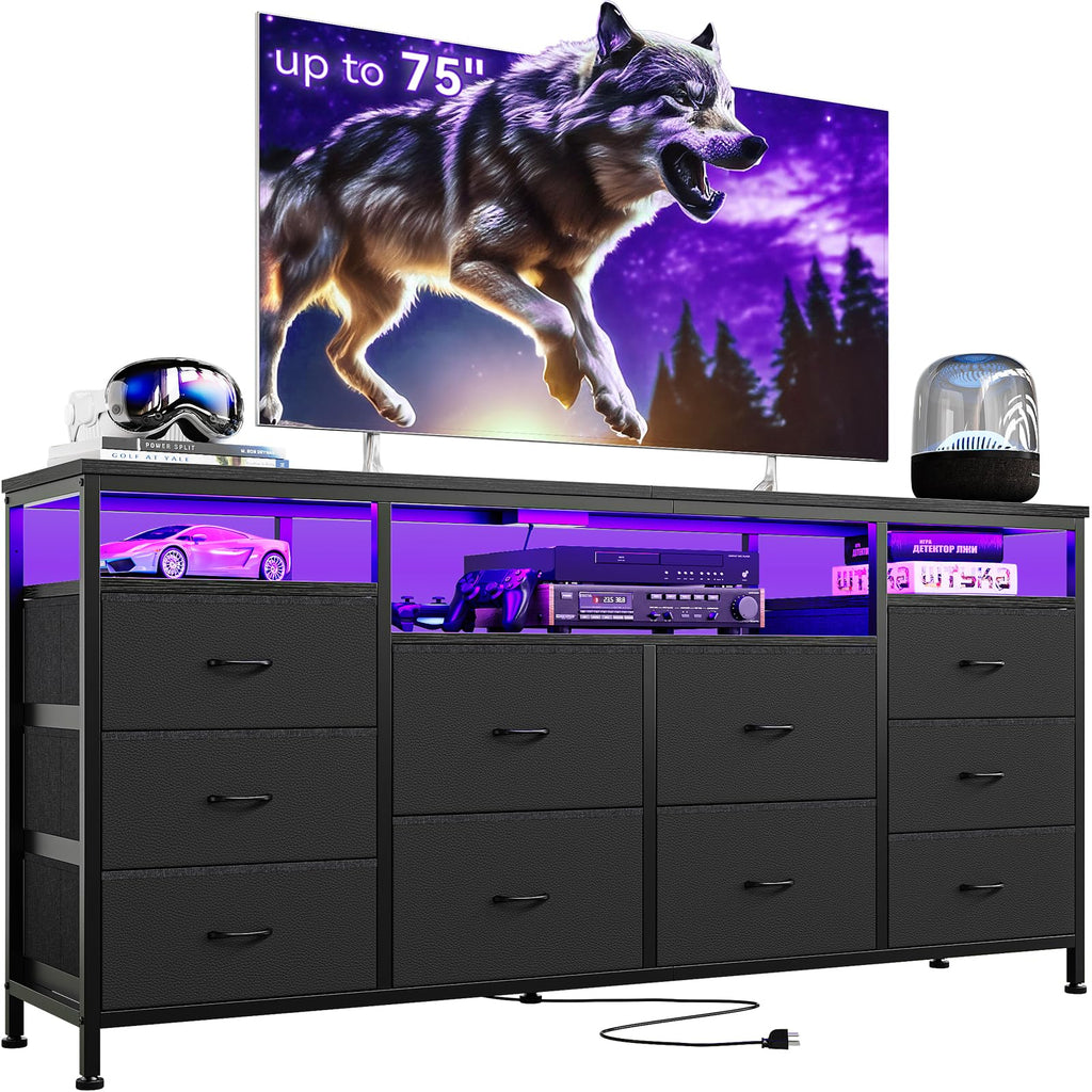 Black Fabric 10 Drawer Dresser F74462