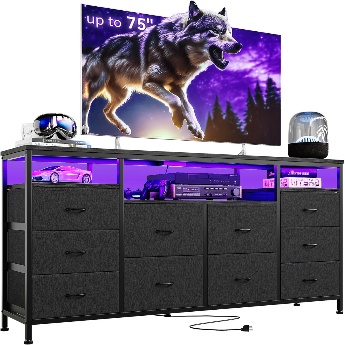 Black Fabric 10 Drawer Dresser F74462