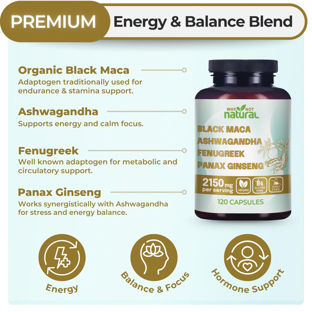 Organic Black Maca Root Ashwagandha Fenugreek Panax Ginseng Capsules Q7430