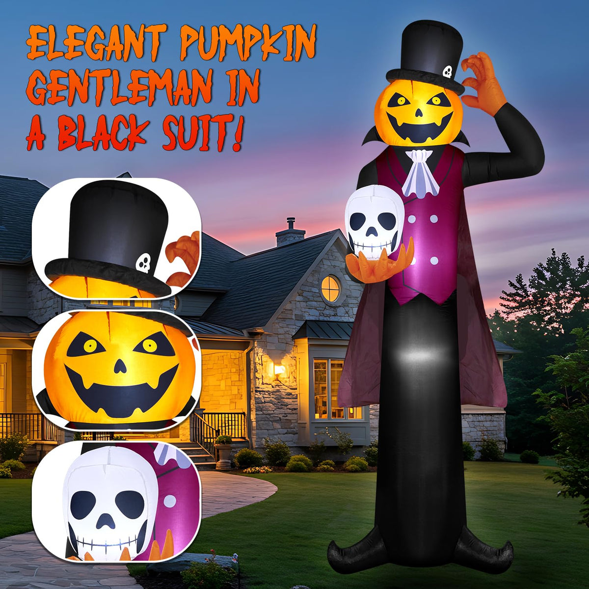 12FT Halloween Inflatables Pumpkin Ghost Vampire with LEDs J5738