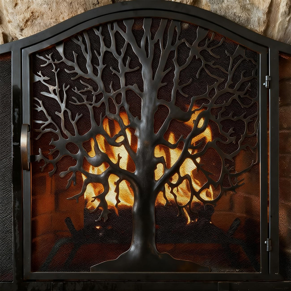 Wrought Iron Fireplace Screen with Locking Doors V68178