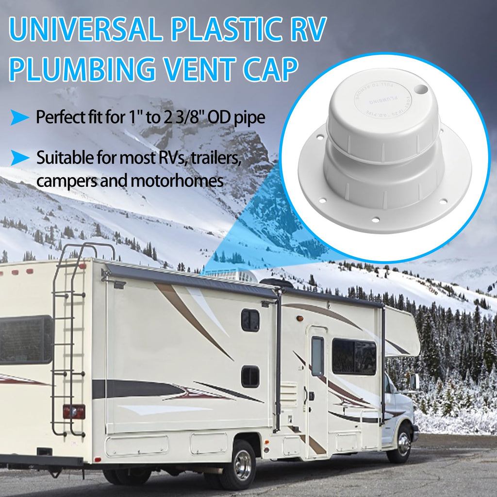 RV Plumbing Vent Cap Fits 1 to 2 3/8 Inch Pipe White 2 Pack K9934